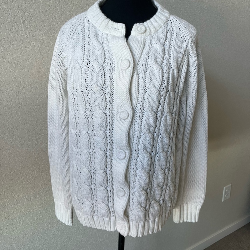 Women's White Cable Knit Cardigan Sweater